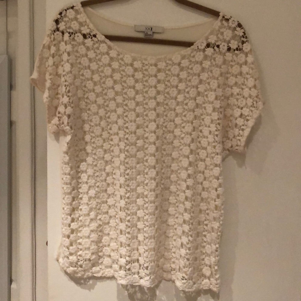 floral lace white short sleeve top large